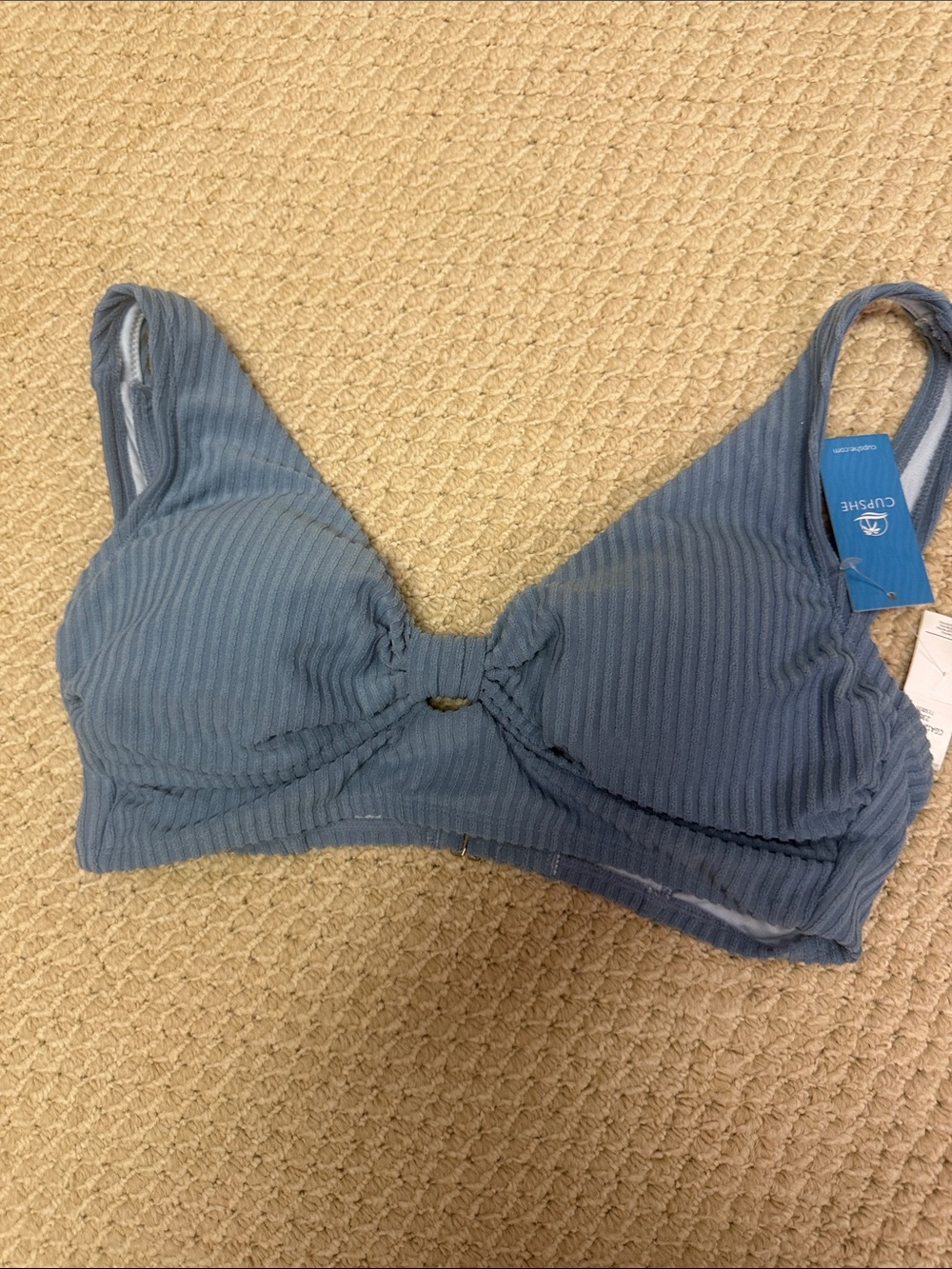 Cupshe Ribbed Twist Front Bralette in Dusty Blue